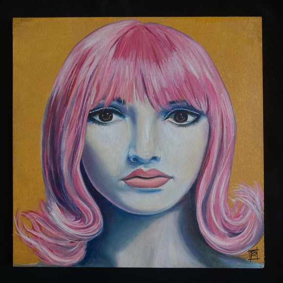 4 Original 8x8 oil paintings of wig mannequins - Picture 2 of 6